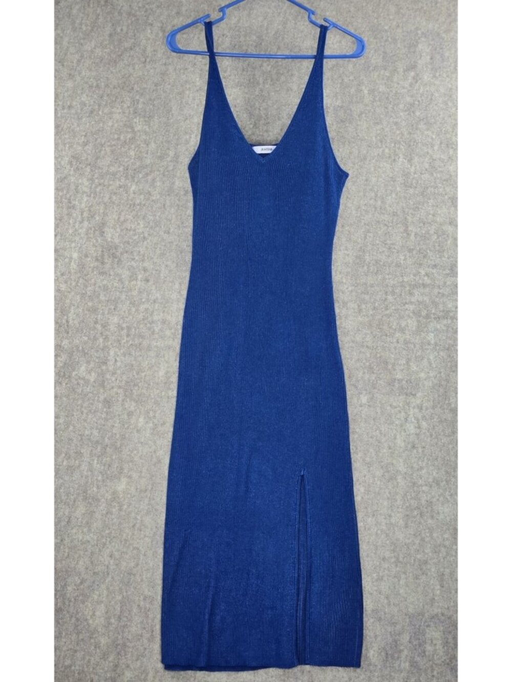 JustFab Blue Ribbed Knit Maxi Dress With Slit XXL Sleeveless Stretchy